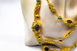 Amethyst Turquoise Tourmaline Chalcedony Chrysoprase Yellow Gold Drop Necklace -Mode Bijouterie Magasin IMG 2511 master