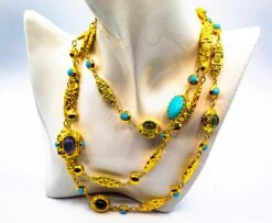 Amethyst Turquoise Tourmaline Chalcedony Chrysoprase Yellow Gold Drop Necklace -Mode Bijouterie Magasin IMG 2512 master