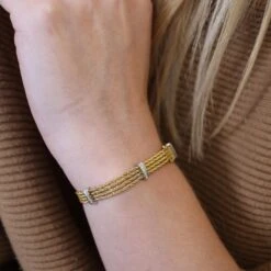 Tiffany & Co. Textured Station Chain Bracelet In 18kt Yellow Gold With Diamonds -Mode Bijouterie Magasin IMG 2739 master