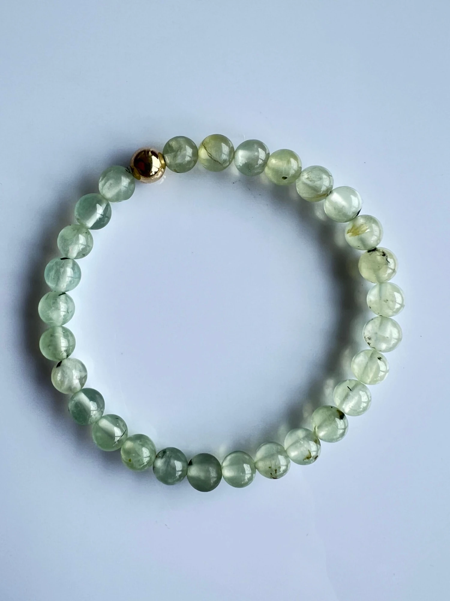 Green Heart Chakra Prehnite Beaded Bracelet Semi Precious Natural Gold Filled 4 Green Heart Chakra Prehnite Beaded Bracelet Semi Precious Natural Gold Filled – Image 2