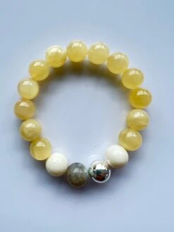 Yellow Calcite Beaded Bracelet Silver Semi Precious Natural -Mode Bijouterie Magasin IMG 2870 master