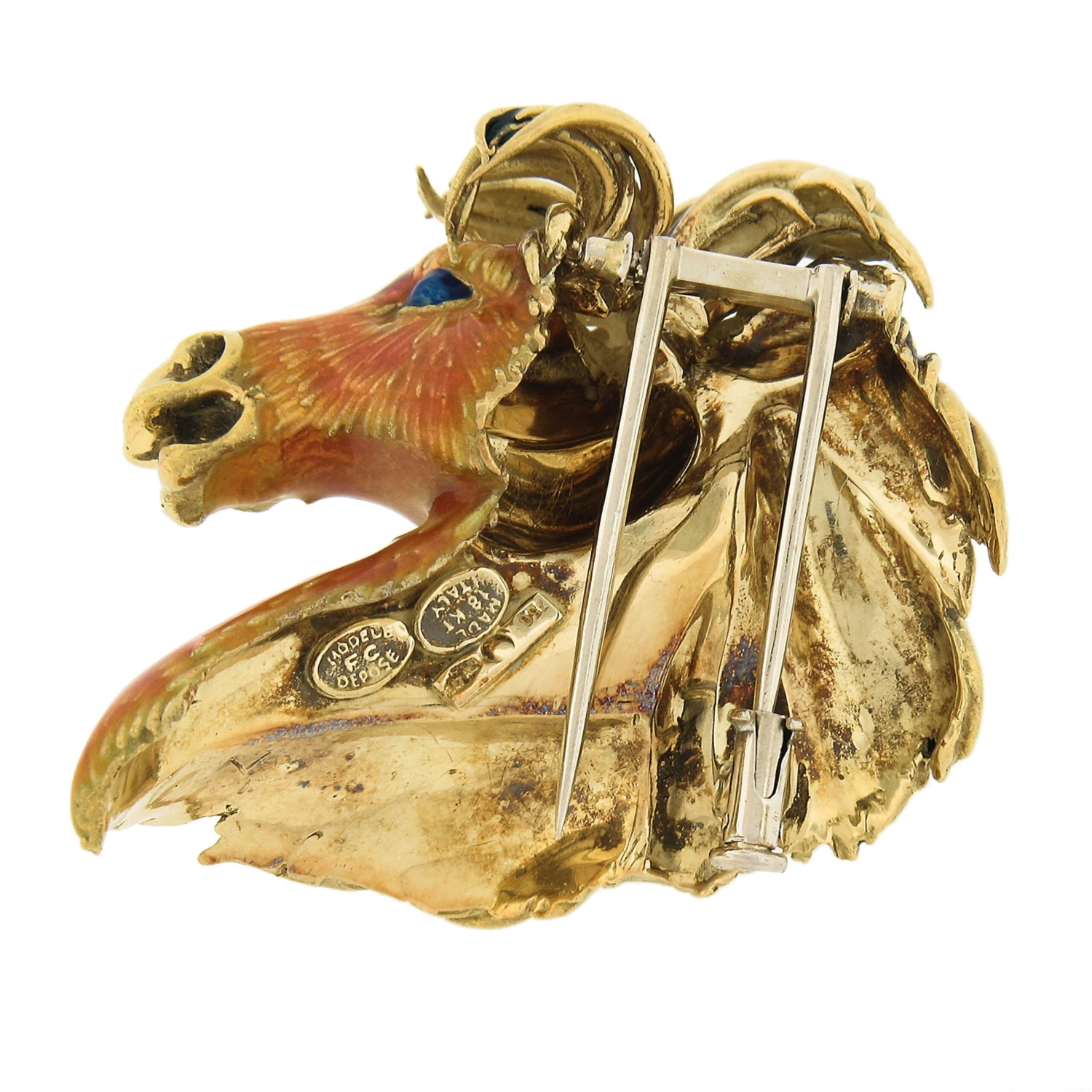 Frascarolo & Co. 18k Gold Detailed Enamel 3D Horse Head Pin Brooch W/ Diamonds 5 Frascarolo & Co. 18k Gold Detailed Enamel 3D Horse Head Pin Brooch W/ Diamonds – Image 3