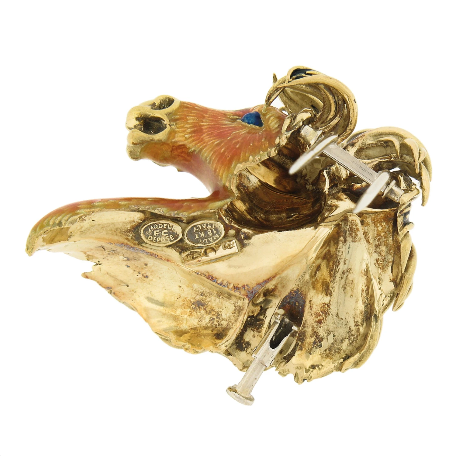 Frascarolo & Co. 18k Gold Detailed Enamel 3D Horse Head Pin Brooch W/ Diamonds 6 Frascarolo & Co. 18k Gold Detailed Enamel 3D Horse Head Pin Brooch W/ Diamonds – Image 4