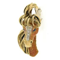 Frascarolo & Co. 18k Gold Detailed Enamel 3D Horse Head Pin Brooch W/ Diamonds 12 Frascarolo & Co. 18k Gold Detailed Enamel 3D Horse Head Pin Brooch W/ Diamonds -Mode Bijouterie Magasin IMG 2874 marked master