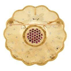 Unknown 18k Gold & Platinum Ruby & Diamond Hammered Textured Large Flower Pendant Brooch 12 Unknown 18k Gold & Platinum Ruby & Diamond Hammered Textured Large Flower Pendant Brooch -Mode Bijouterie Magasin IMG 2889 marked master