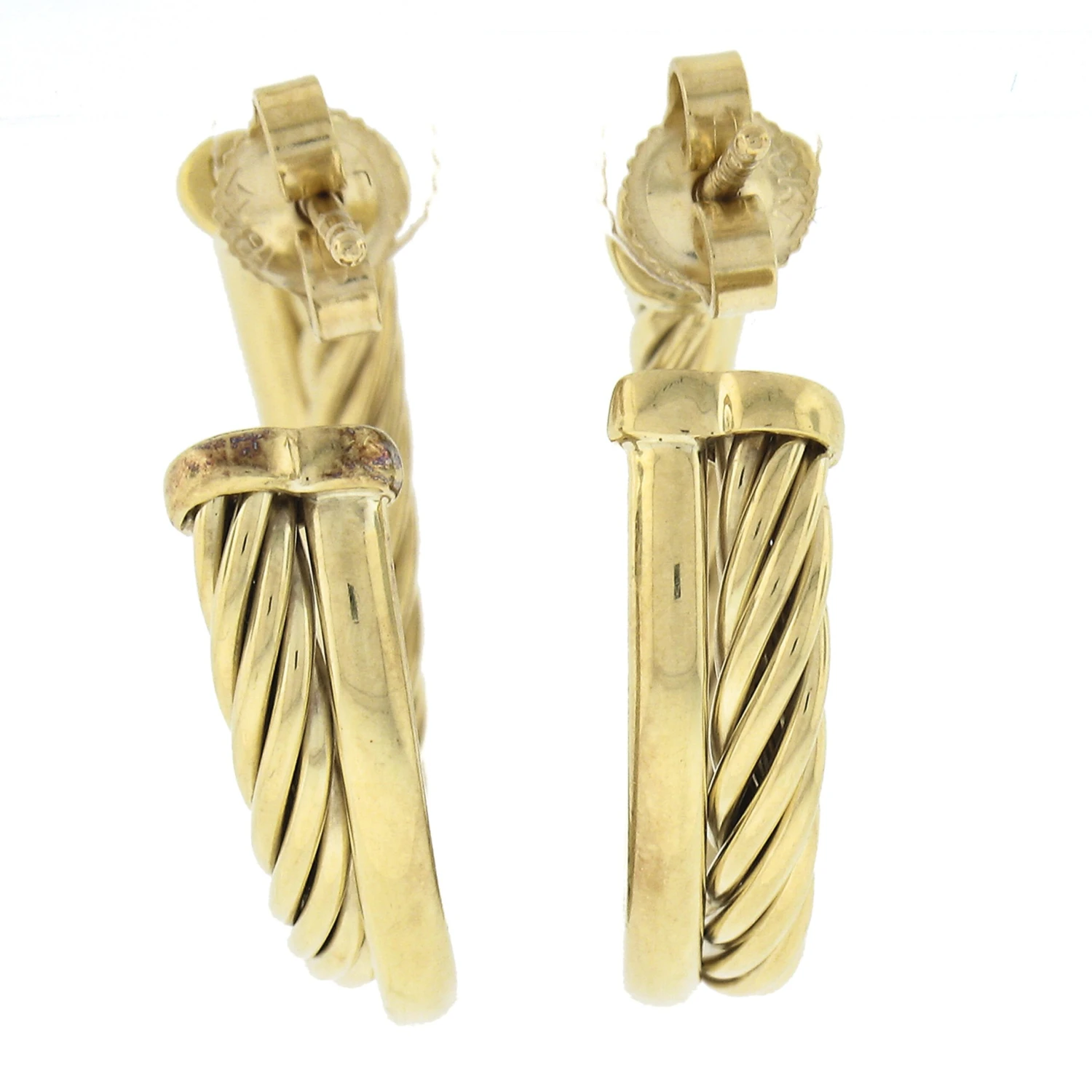 David Yurman 18k Yellow Gold Cable & Polished Tubes Round Hoop Earrings 4 David Yurman 18k Yellow Gold Cable & Polished Tubes Round Hoop Earrings – Image 2