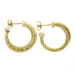 David Yurman 18k Yellow Gold Cable & Polished Tubes Round Hoop Earrings 9 David Yurman 18k Yellow Gold Cable & Polished Tubes Round Hoop Earrings -Mode Bijouterie Magasin IMG 3036 marked master
