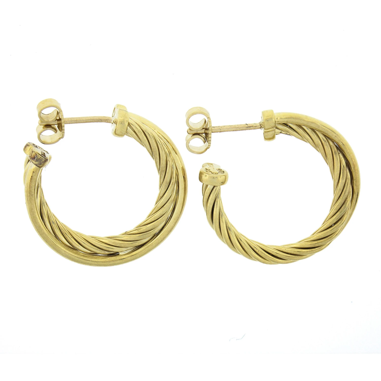 David Yurman 18k Yellow Gold Cable & Polished Tubes Round Hoop Earrings 5 David Yurman 18k Yellow Gold Cable & Polished Tubes Round Hoop Earrings – Image 3