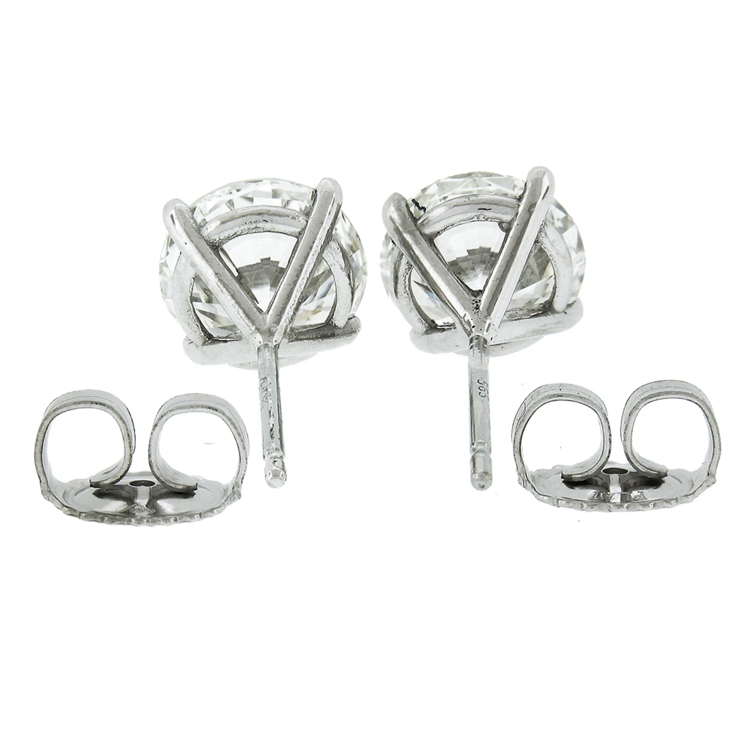 NEW Platinum 3.06ctw GIA Round Brilliant Diamond Martini 4 Prong Stud Earrings 5 NEW Platinum 3.06ctw GIA Round Brilliant Diamond Martini 4 Prong Stud Earrings – Image 3