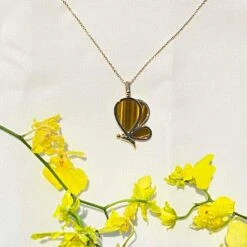 Butterfly Tiger Eye Stone 18k Rose Gold Diamond Necklace 15 Butterfly Tiger Eye Stone 18k Rose Gold Diamond Necklace -Mode Bijouterie Magasin IMG 3140 master