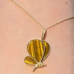 Butterfly Tiger Eye Stone 18k Rose Gold Diamond Necklace 14 Butterfly Tiger Eye Stone 18k Rose Gold Diamond Necklace -Mode Bijouterie Magasin IMG 3142 master