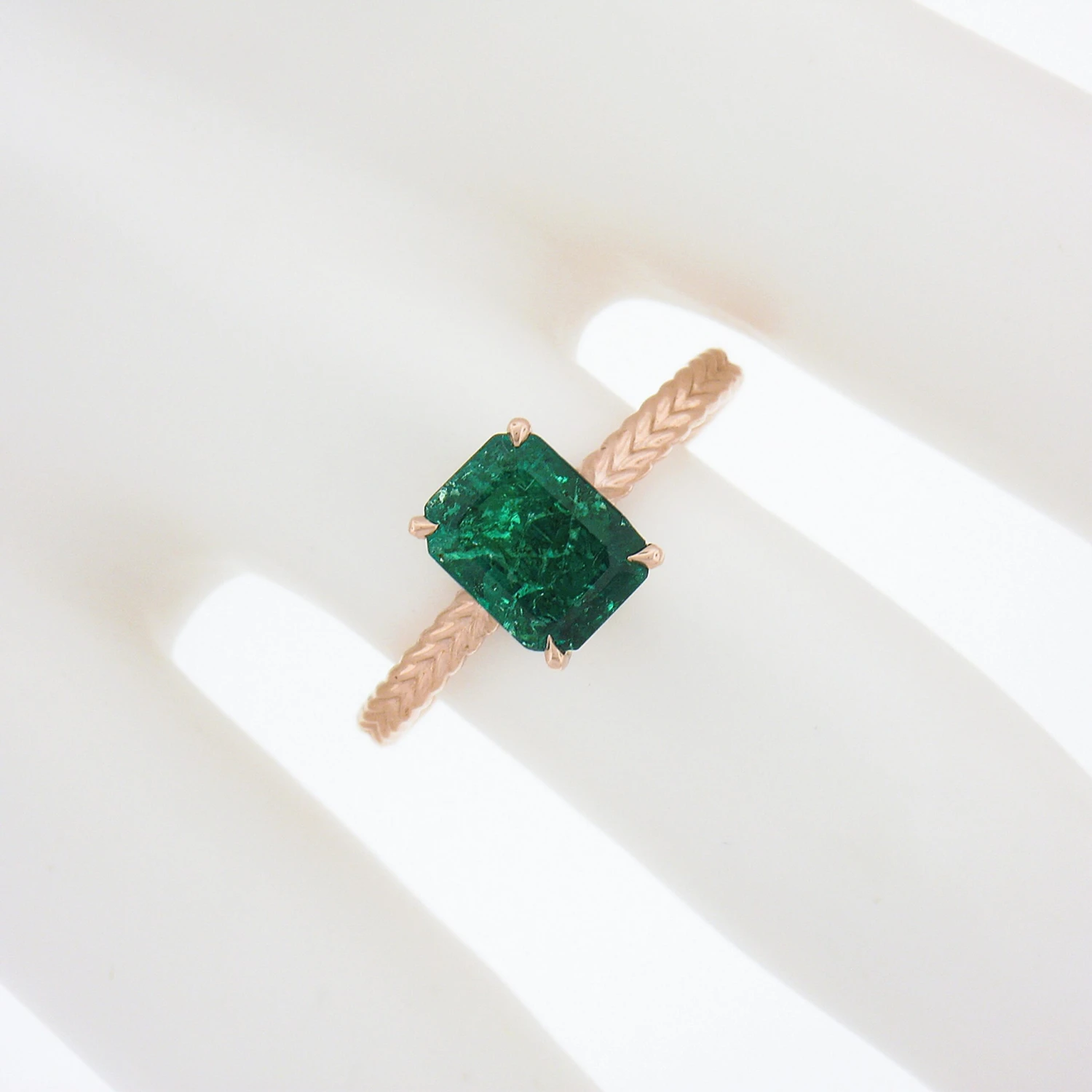New 14k Gold 1.43ctw GIA Octagonal Prong Green Emerald Solitaire Engagement Ring 6 New 14k Gold 1.43ctw GIA Octagonal Prong Green Emerald Solitaire Engagement Ring – Image 4