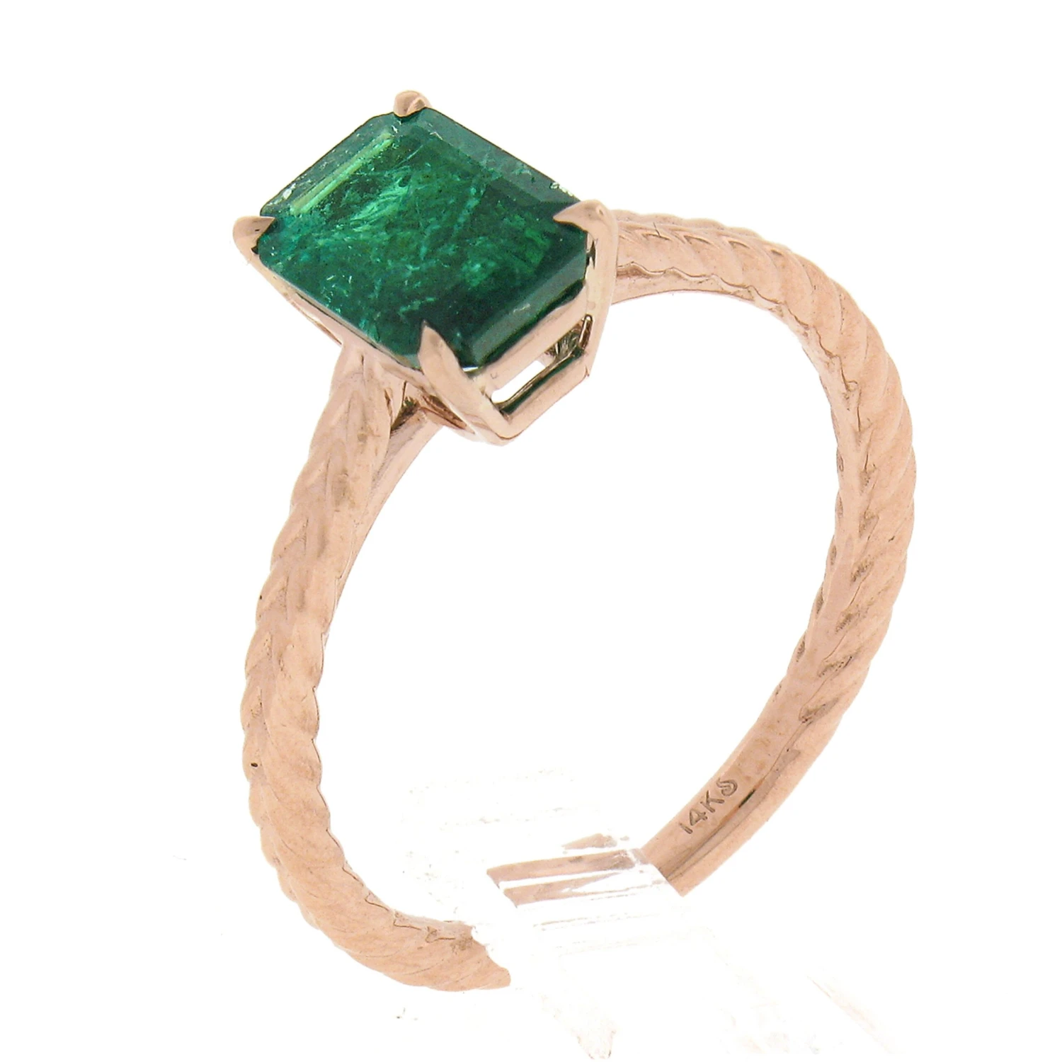 New 14k Gold 1.43ctw GIA Octagonal Prong Green Emerald Solitaire Engagement Ring 11 New 14k Gold 1.43ctw GIA Octagonal Prong Green Emerald Solitaire Engagement Ring – Image 9