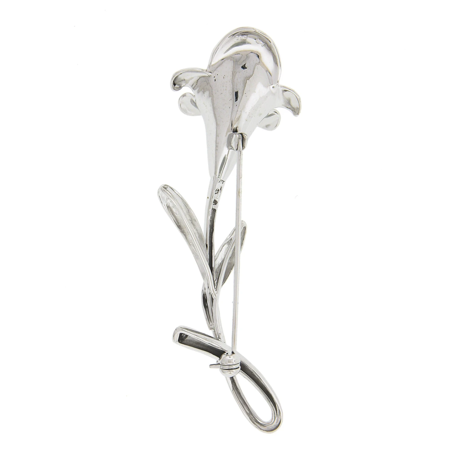 Unknown 14k White Gold Tahitian Pearl & Pave Diamond Detailed Flower Brooch Pin 5 Unknown 14k White Gold Tahitian Pearl & Pave Diamond Detailed Flower Brooch Pin – Image 3