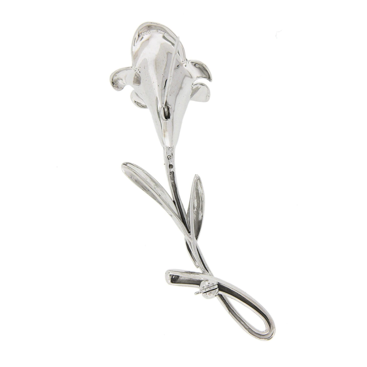 Unknown 14k White Gold Tahitian Pearl & Pave Diamond Detailed Flower Brooch Pin 6 Unknown 14k White Gold Tahitian Pearl & Pave Diamond Detailed Flower Brooch Pin – Image 4