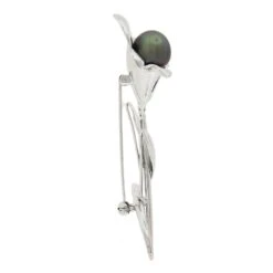 Unknown 14k White Gold Tahitian Pearl & Pave Diamond Detailed Flower Brooch Pin 13 Unknown 14k White Gold Tahitian Pearl & Pave Diamond Detailed Flower Brooch Pin -Mode Bijouterie Magasin IMG 3340 marked master