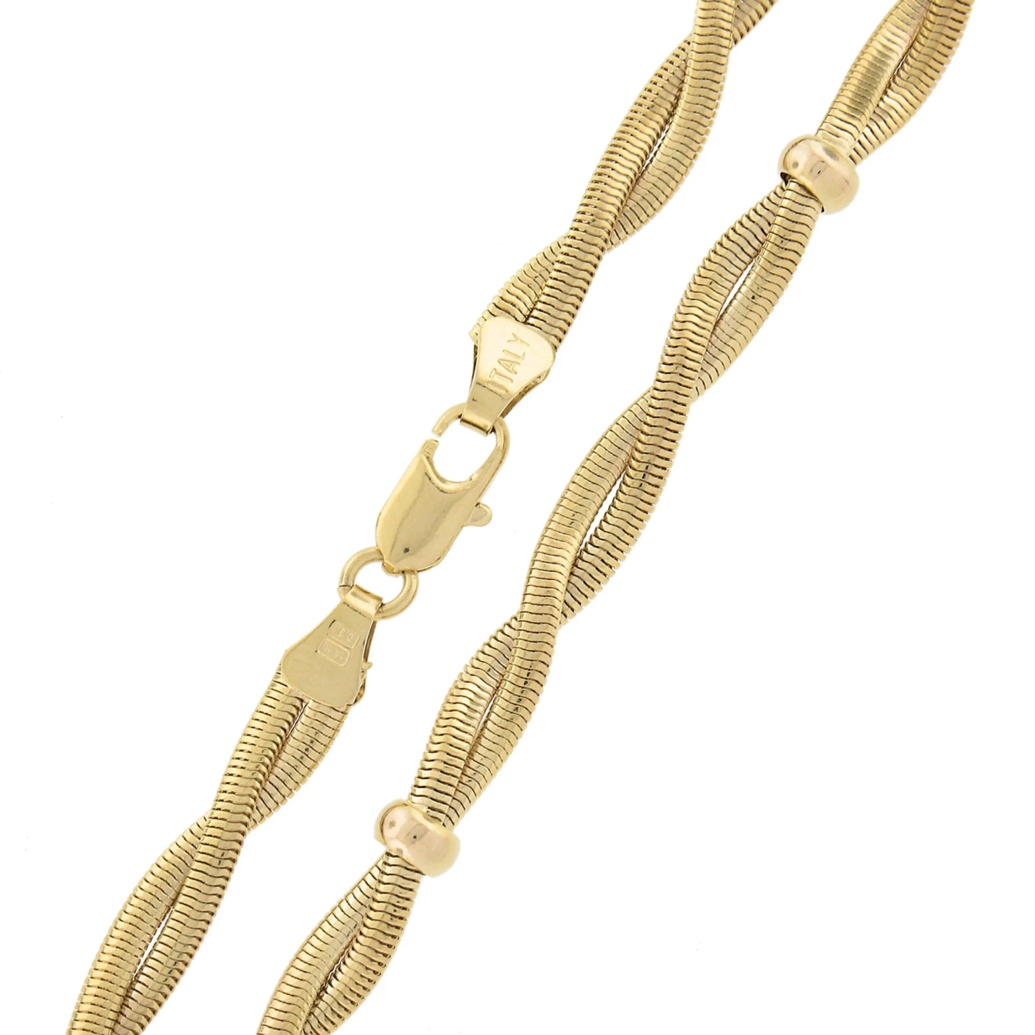 Unknown Italian 14k Gold Braided Snake Link Chain Necklace With Polished Sections 4 Unknown Italian 14k Gold Braided Snake Link Chain Necklace With Polished Sections – Image 2