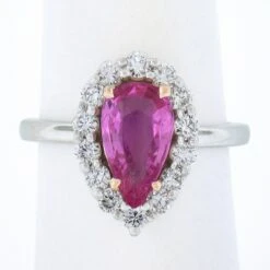 Platinum 2.46ctw Gia Pear Pink Sapphire & Diamond Halo Engagement Cocktail Ring -Mode Bijouterie Magasin IMG 3443 marked master