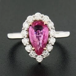 Platinum 2.46ctw Gia Pear Pink Sapphire & Diamond Halo Engagement Cocktail Ring -Mode Bijouterie Magasin IMG 3459 marked master