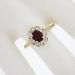 18k Gold 1.51ctw GIA No Heat Cushion Vivid Red Ruby & Diamond Flower Halo Ring -Mode Bijouterie Magasin IMG 3472 marked master