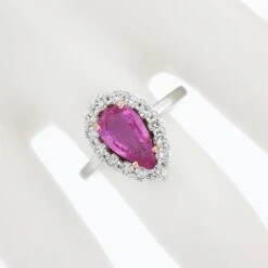 Platinum 2.46ctw Gia Pear Pink Sapphire & Diamond Halo Engagement Cocktail Ring -Mode Bijouterie Magasin IMG 3477 marked master
