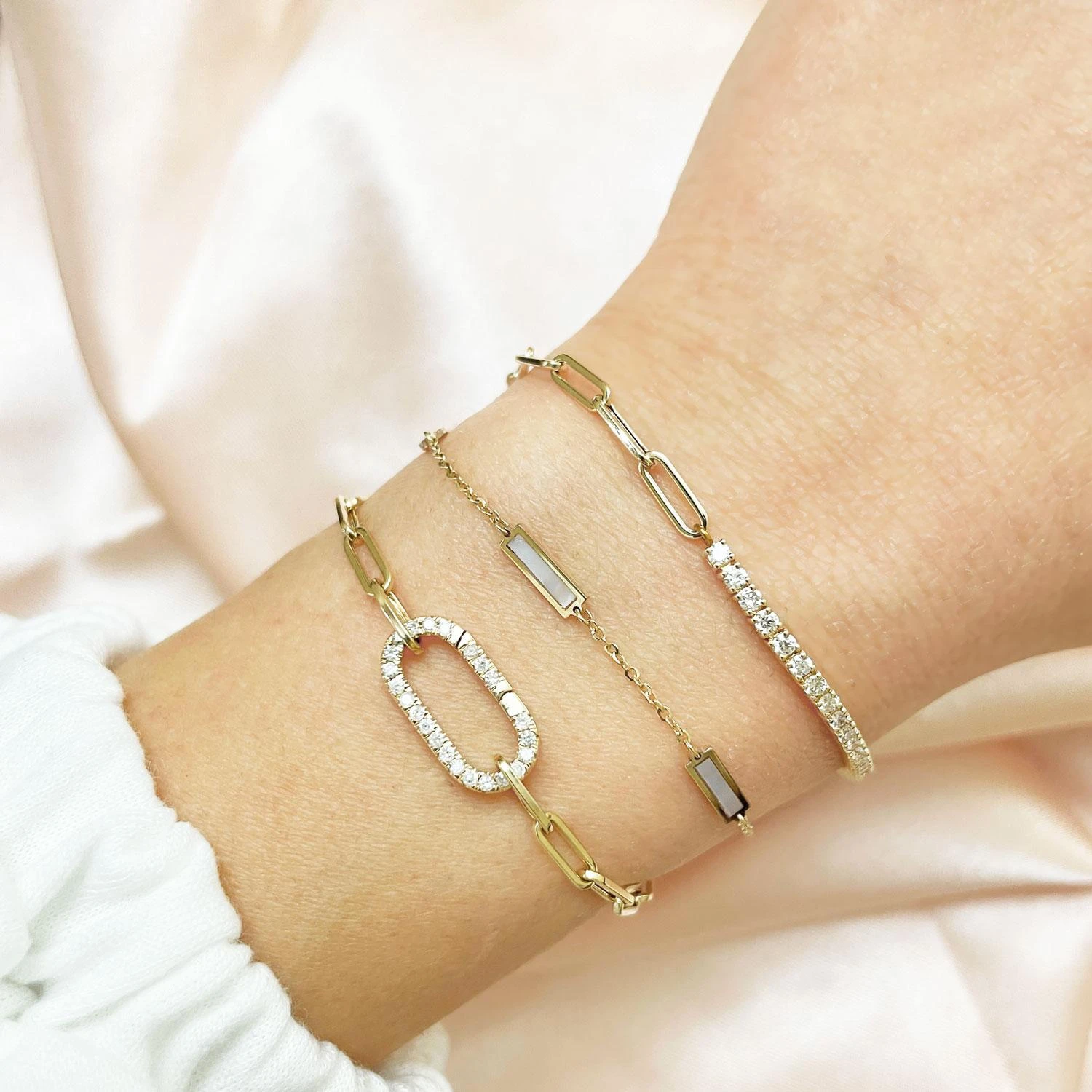 Alberto Yellow Gold Paperclip And White Diamond Tennis Bracelet 5 Alberto Yellow Gold Paperclip And White Diamond Tennis Bracelet – Image 3