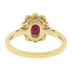 18k Gold 1.51ctw GIA No Heat Cushion Vivid Red Ruby & Diamond Flower Halo Ring -Mode Bijouterie Magasin IMG 3534 marked master