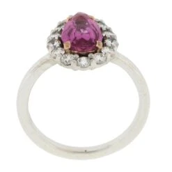 Platinum 2.46ctw Gia Pear Pink Sapphire & Diamond Halo Engagement Cocktail Ring -Mode Bijouterie Magasin IMG 3565 marked master