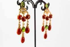 Mediterranean Red Coral White Diamond Green Tourmaline Yellow Gold Drop Earrings 28 Mediterranean Red Coral White Diamond Green Tourmaline Yellow Gold Drop Earrings -Mode Bijouterie Magasin IMG 3593 master