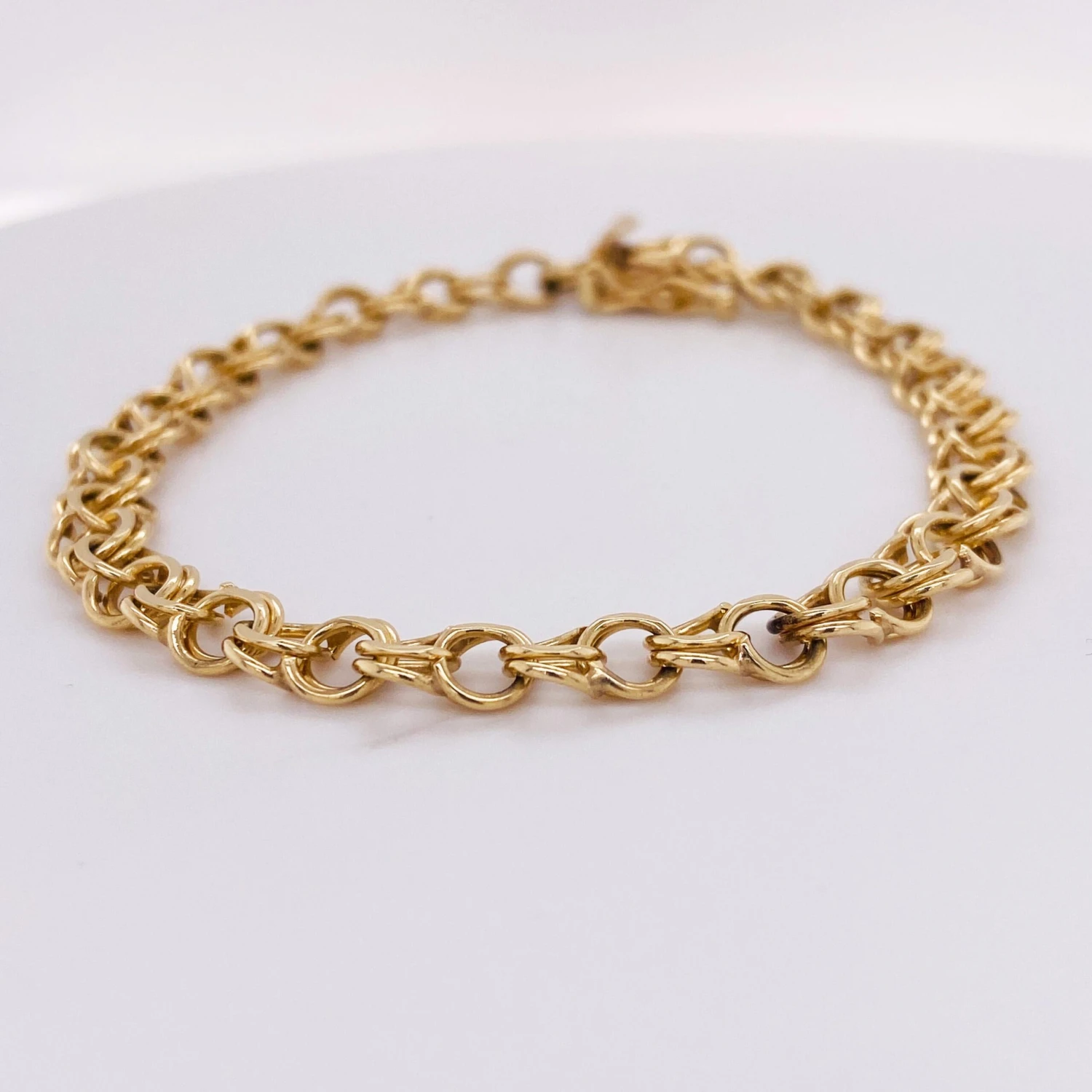 Gold Charm Bracelet Double Link Chain Bracelet In 14k Yellow Gold 4 Gold Charm Bracelet Double Link Chain Bracelet In 14k Yellow Gold – Image 2