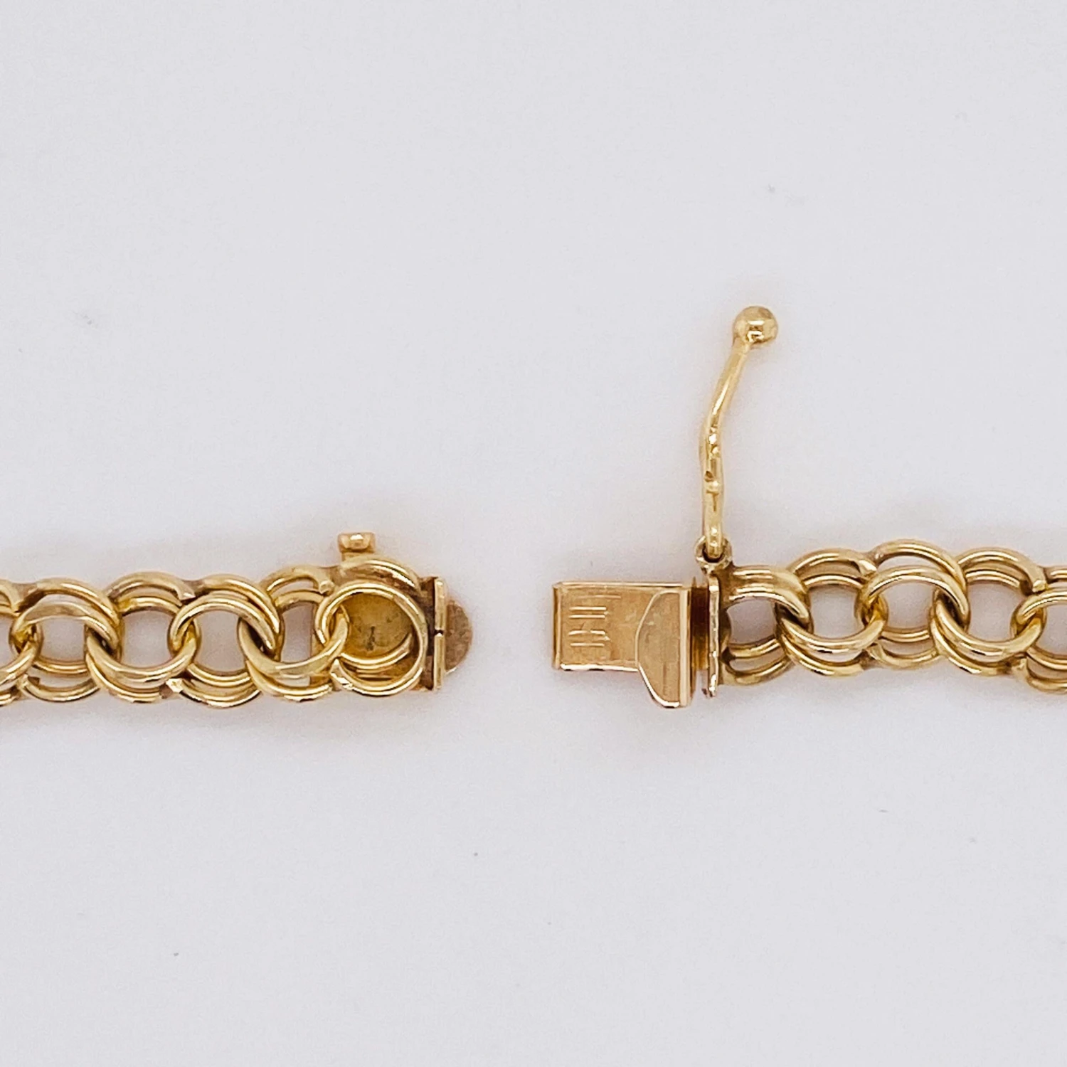 Gold Charm Bracelet Double Link Chain Bracelet In 14k Yellow Gold 5 Gold Charm Bracelet Double Link Chain Bracelet In 14k Yellow Gold – Image 3