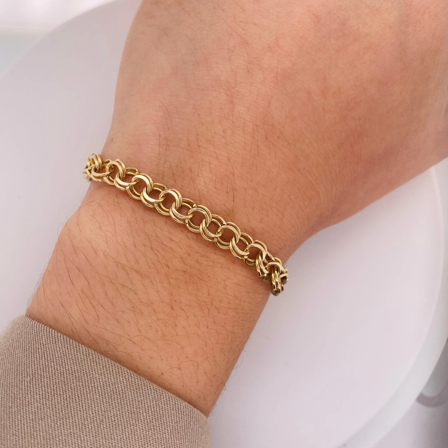 Gold Charm Bracelet Double Link Chain Bracelet In 14k Yellow Gold 6 Gold Charm Bracelet Double Link Chain Bracelet In 14k Yellow Gold – Image 4