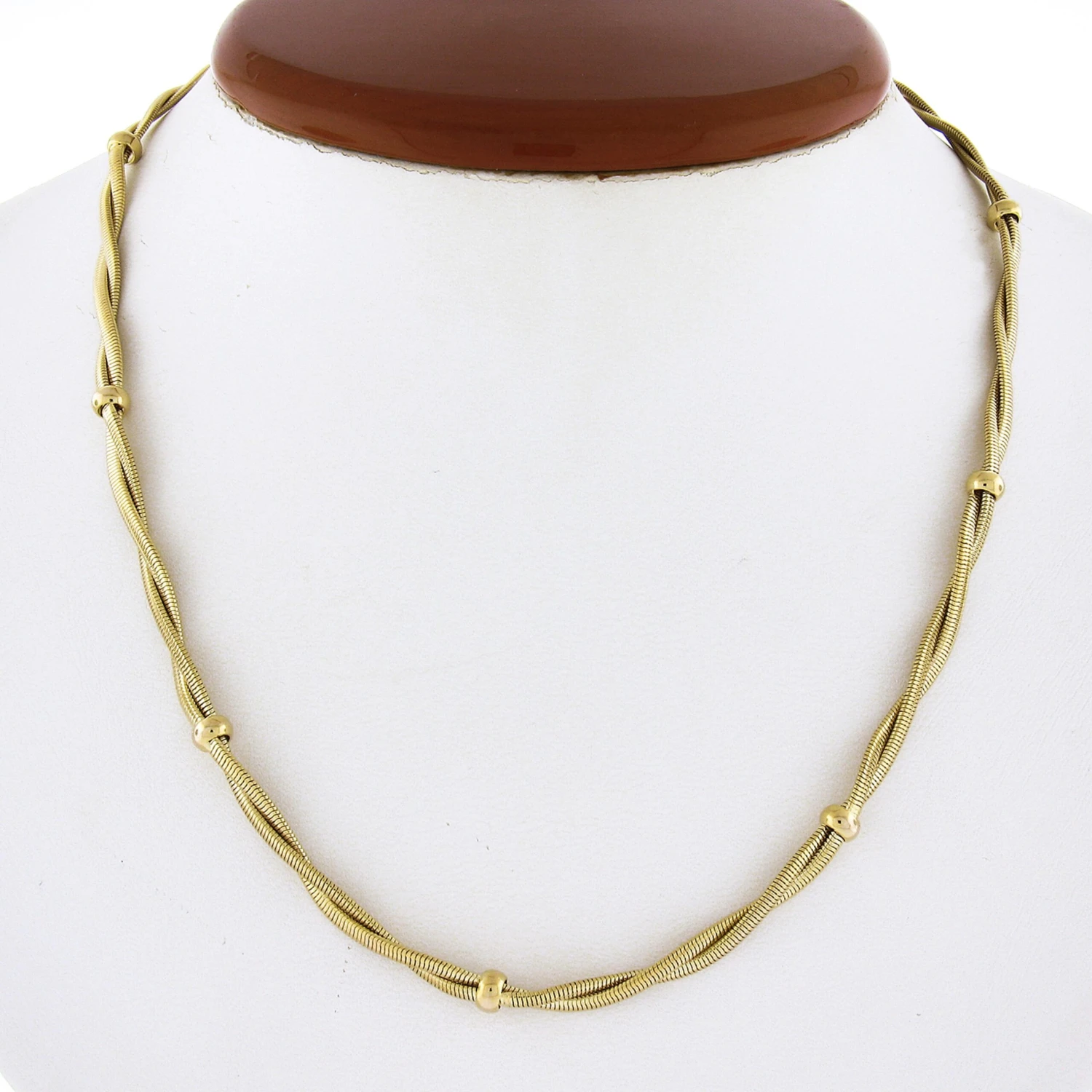 Unknown Italian 14k Gold Braided Snake Link Chain Necklace With Polished Sections 6 Unknown Italian 14k Gold Braided Snake Link Chain Necklace With Polished Sections – Image 4