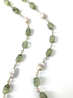 Natural Tumbled Prehnite And Baroque Pearl Long Necklace -Mode Bijouterie Magasin IMG 3937 master