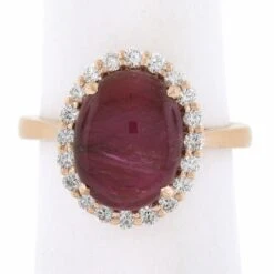 New 14k Gold 5.36ctw GIA No Heat Oval Cabochon Burma Ruby & Diamond Halo Ring -Mode Bijouterie Magasin IMG 4066 marked master