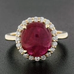 New 14k Gold 4.66ctw Gia No Heat Oval Cabochon Burma Ruby & Diamond Halo Ring 15 New 14k Gold 4.66ctw Gia No Heat Oval Cabochon Burma Ruby & Diamond Halo Ring -Mode Bijouterie Magasin IMG 4090 marked master