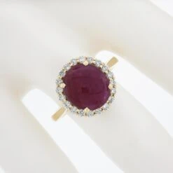 New 14k Gold 4.66ctw Gia No Heat Oval Cabochon Burma Ruby & Diamond Halo Ring 16 New 14k Gold 4.66ctw Gia No Heat Oval Cabochon Burma Ruby & Diamond Halo Ring -Mode Bijouterie Magasin IMG 4107 marked master