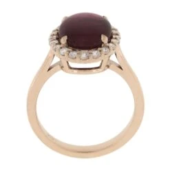 New 14k Gold 5.36ctw GIA No Heat Oval Cabochon Burma Ruby & Diamond Halo Ring -Mode Bijouterie Magasin IMG 4141 marked master