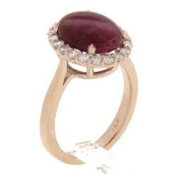 New 14k Gold 5.36ctw GIA No Heat Oval Cabochon Burma Ruby & Diamond Halo Ring -Mode Bijouterie Magasin IMG 4142 marked master