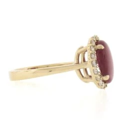 New 14k Gold 4.66ctw Gia No Heat Oval Cabochon Burma Ruby & Diamond Halo Ring 18 New 14k Gold 4.66ctw Gia No Heat Oval Cabochon Burma Ruby & Diamond Halo Ring -Mode Bijouterie Magasin IMG 4148 marked master