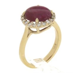 New 14k Gold 4.66ctw Gia No Heat Oval Cabochon Burma Ruby & Diamond Halo Ring 21 New 14k Gold 4.66ctw Gia No Heat Oval Cabochon Burma Ruby & Diamond Halo Ring -Mode Bijouterie Magasin IMG 4154 marked master