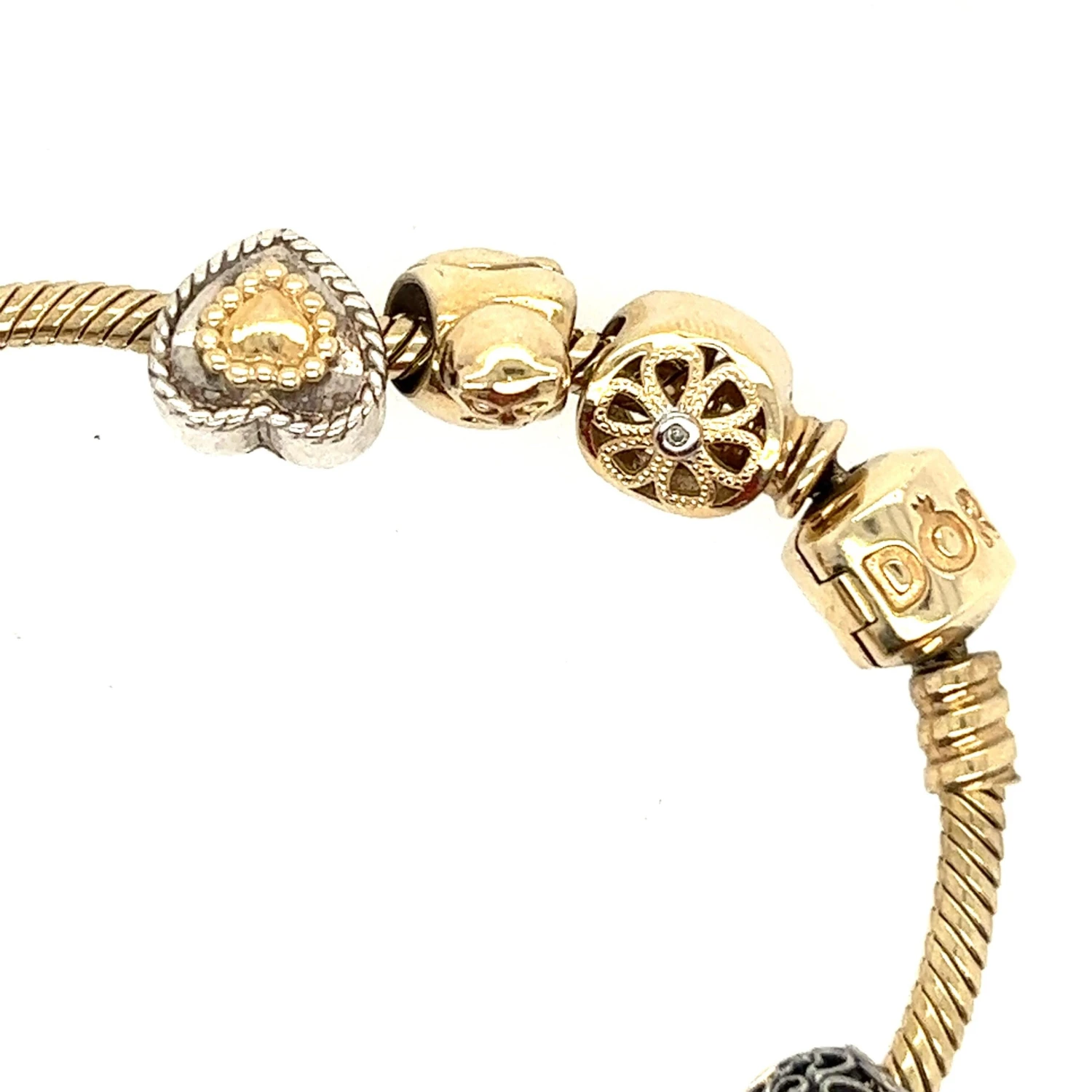 Pandora 14k Gold Charm Bracelet With 10 Charms 4 Pandora 14k Gold Charm Bracelet With 10 Charms – Image 2
