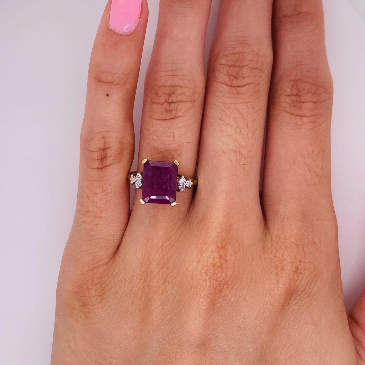 Emerald Cut Ruby And Diamond Ring 4.40 Carat Ruby In 14k Yellow Gold 4 Emerald Cut Ruby And Diamond Ring 4.40 Carat Ruby In 14k Yellow Gold – Image 2