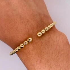 Gold Bead Design Flexible Cuff Bangle 14K Yellow Gold BG4585-62Y4JJJ LV -Mode Bijouterie Magasin IMG 5632 master