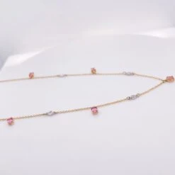 Delightful Pink Tourmaline & Diamond Station Necklace 1.15 Carats In 14k Gold LV -Mode Bijouterie Magasin IMG 5742 master