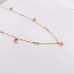 Delightful Pink Tourmaline & Diamond Station Necklace 1.15 Carats In 14k Gold LV -Mode Bijouterie Magasin IMG 5744 master