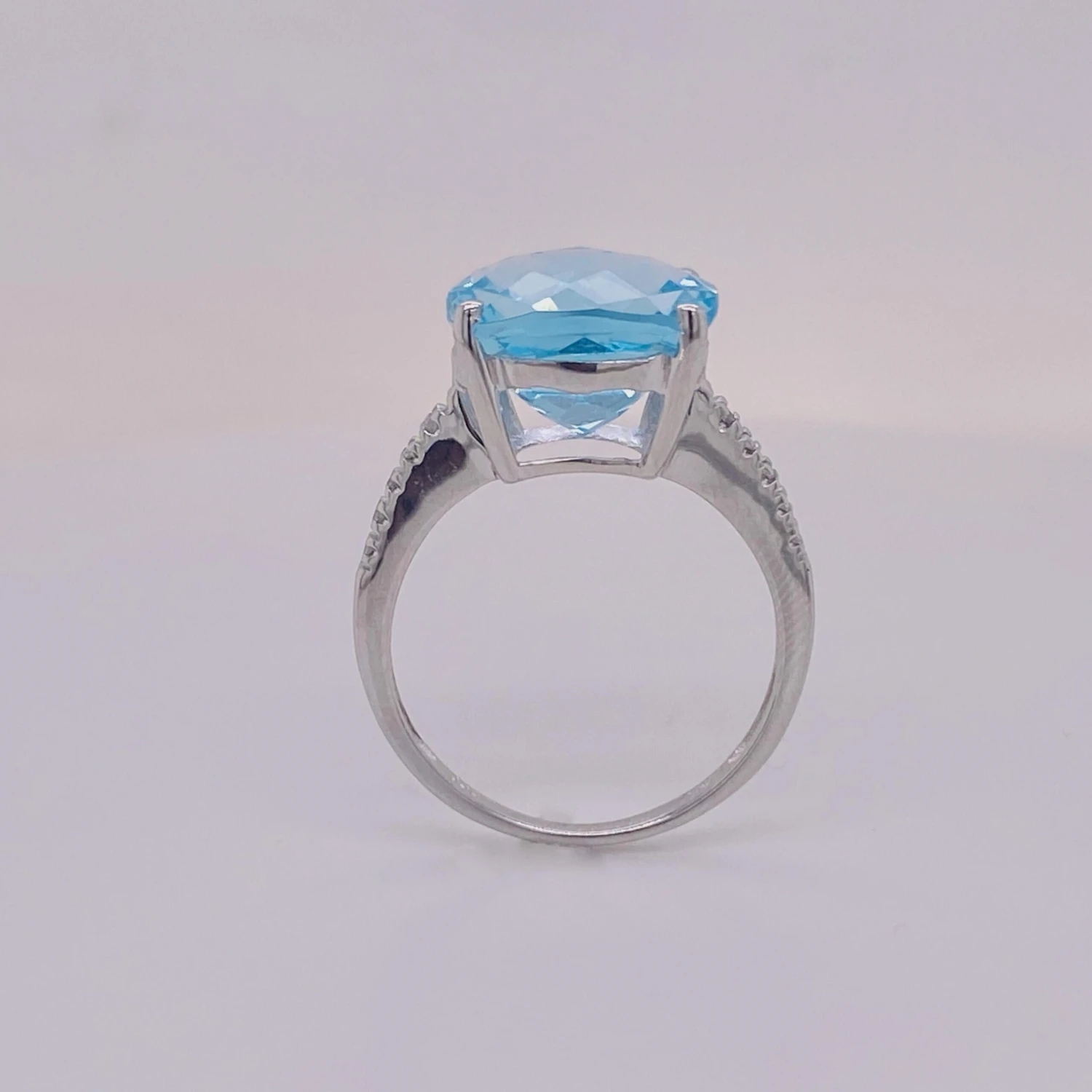 8 Carat Topaz Stunning Sky Blue Cushion, Diamond Accents, 14 Karat White Gold LV 6 8 Carat Topaz Stunning Sky Blue Cushion, Diamond Accents, 14 Karat White Gold LV – Image 4