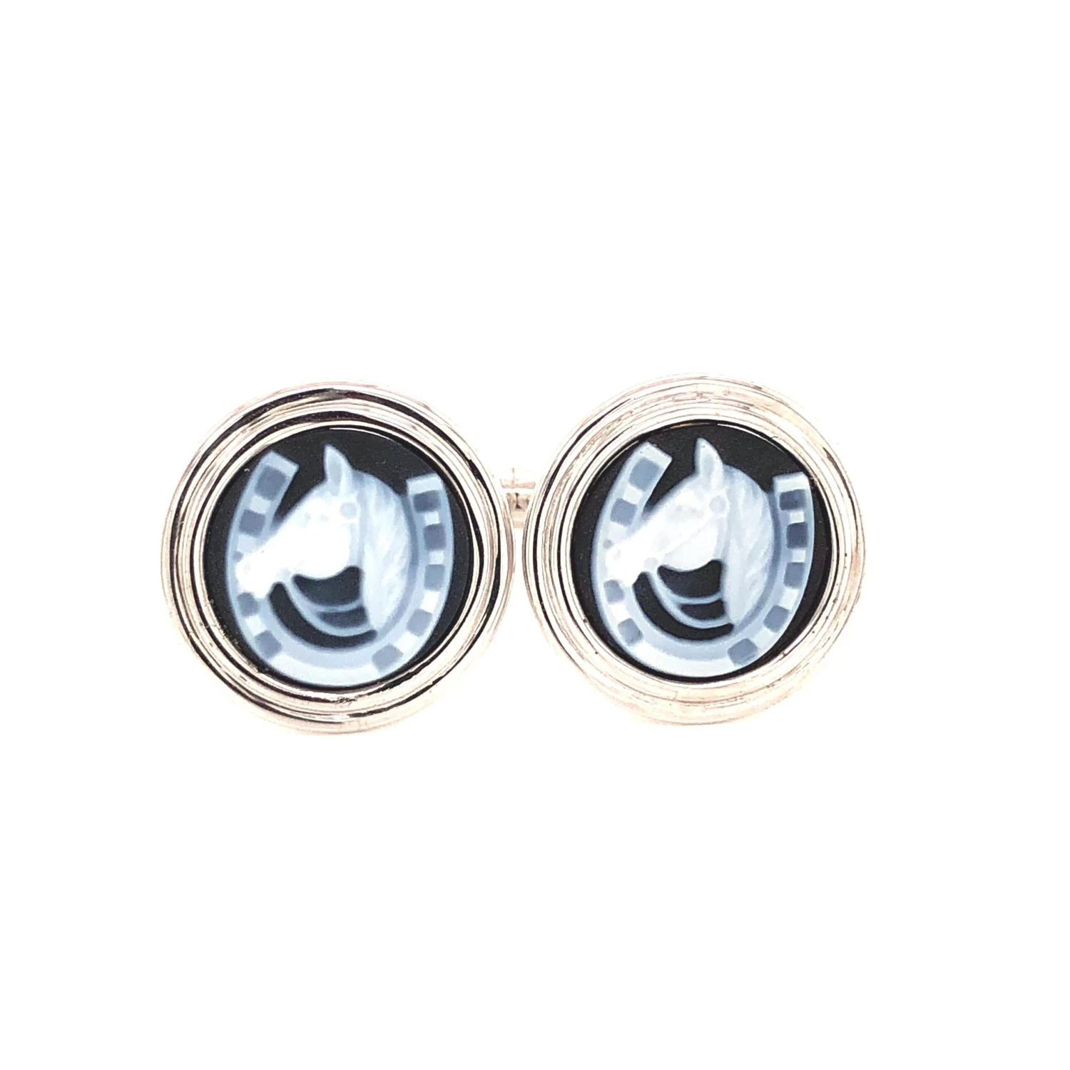 Hand-Carved Horse-Shoe Agate Cameo 925 Sterling Silver Contemporary Cufflinks 10 Hand-Carved Horse-Shoe Agate Cameo 925 Sterling Silver Contemporary Cufflinks – Image 8