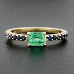 New 14k Gold Colombian Emerald & Sapphire Sideways Engagement Stack Band Ring -Mode Bijouterie Magasin IMG 6344 marked master