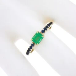 New 14k Gold Colombian Emerald & Sapphire Sideways Engagement Stack Band Ring -Mode Bijouterie Magasin IMG 6361 marked master